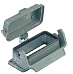 Han 16B bulkhead mounted housing, with metal cover, single locking lever