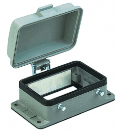 Han 32A bulkhead mounted housing with thermo-plastic cover, double locking lever (on the hood)