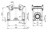 Han 32A Sockelgehuse, seitlicher Kabeleingang, 1xM32, hohe Bauform