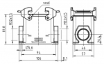 Han 32A Sockelgehuse, seitlicher Kabeleingang, 2xM32, hohe Bauform