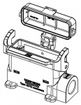 Han 16A Sockelgehuse, seitlicher Kabeleingang, 2xM20, mit Kunststoffkappe