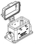 Han 10B Sockelgehuse mit Kunststoffkappe, seitlicher Kabeleingang, 2 x M20, Querbgel (tllenseitig)