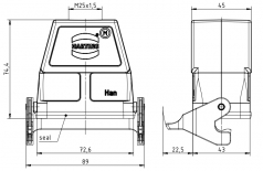 Han 10B Kupplungsgehuse, gerader Kabeleingang, 1xM25, Lngsbgel, hohe Bauform