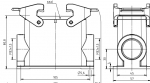 Han 16B Sockelgehuse, seitlicher Kabeleingang, 2xM32, Querbgel, hohe Bauform