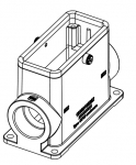 Han 16B Sockelgehuse, seitlicher Kabeleingang, 2xM32, Zentralbgel (tllenseitig), hohe Bauform