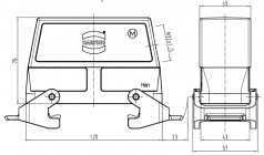 Han 24B Tllengehuse, seitlicher Kabeleingang, 1xM32, Querbgel (tllenseitig), hohe Bauform